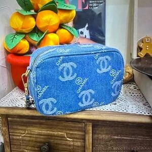 CHANEL Blue Denim Makeup Bag with Detachable Crossbody chain NWT VIP Gift